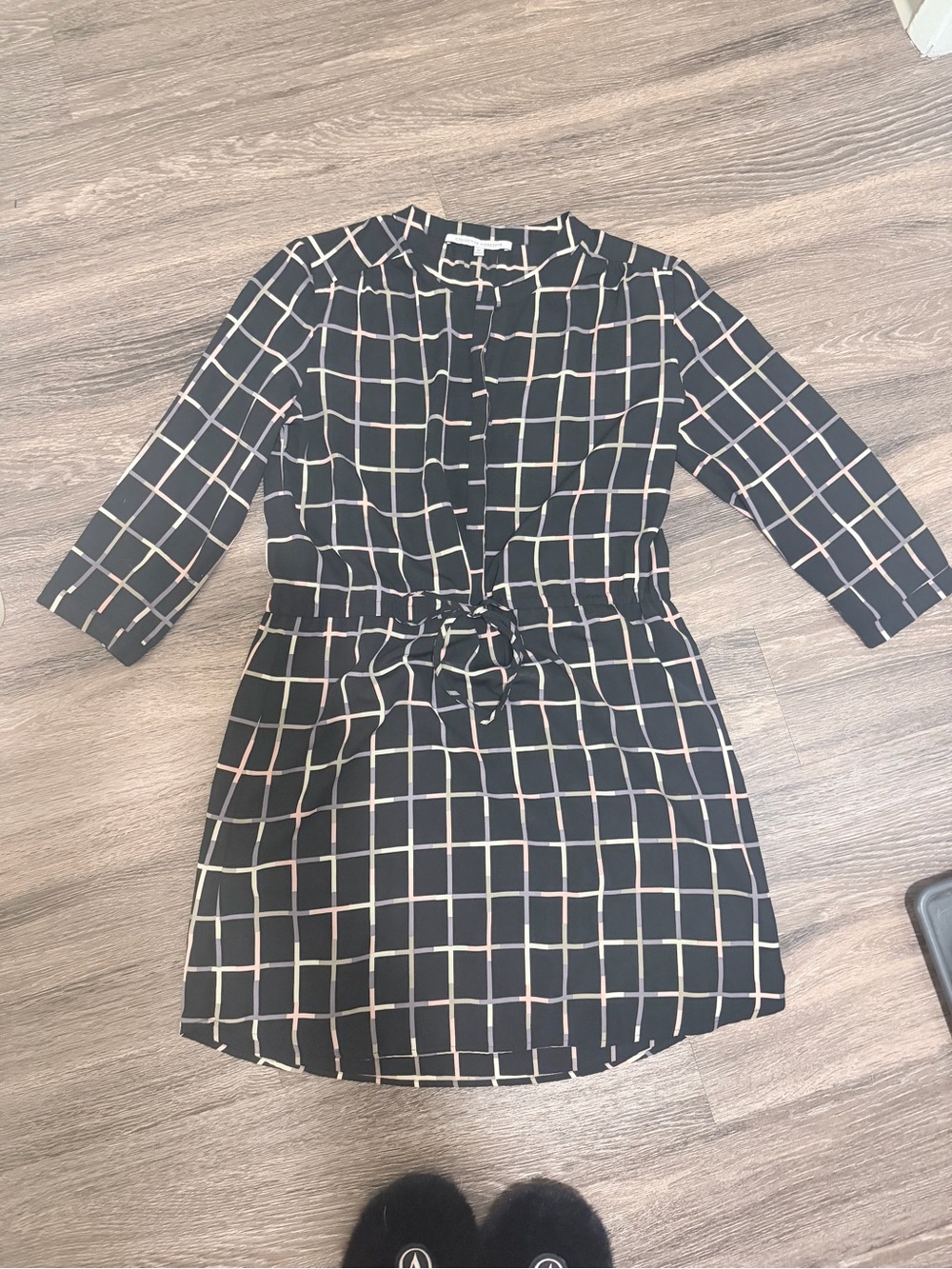 Collective Concepts Black Grid Print Tie-Waist Dress